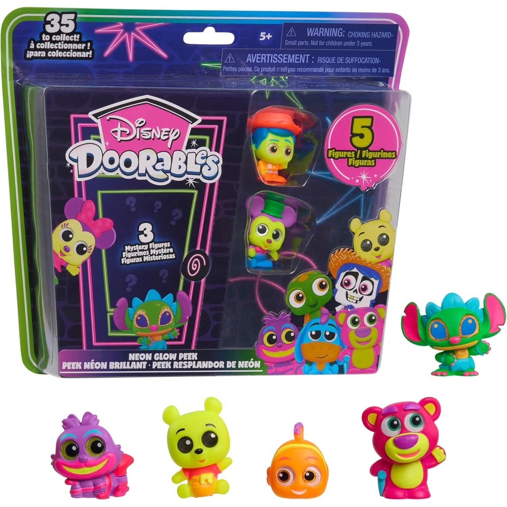 Disney Doorables Neon Glow Peek 5 Pack Collector Set Blind Bag Figures